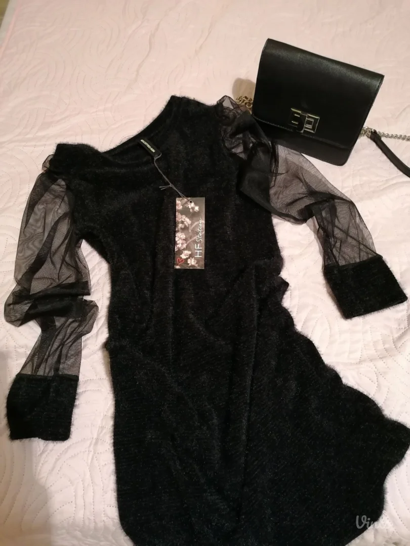 Crna haljina sa til rukavima