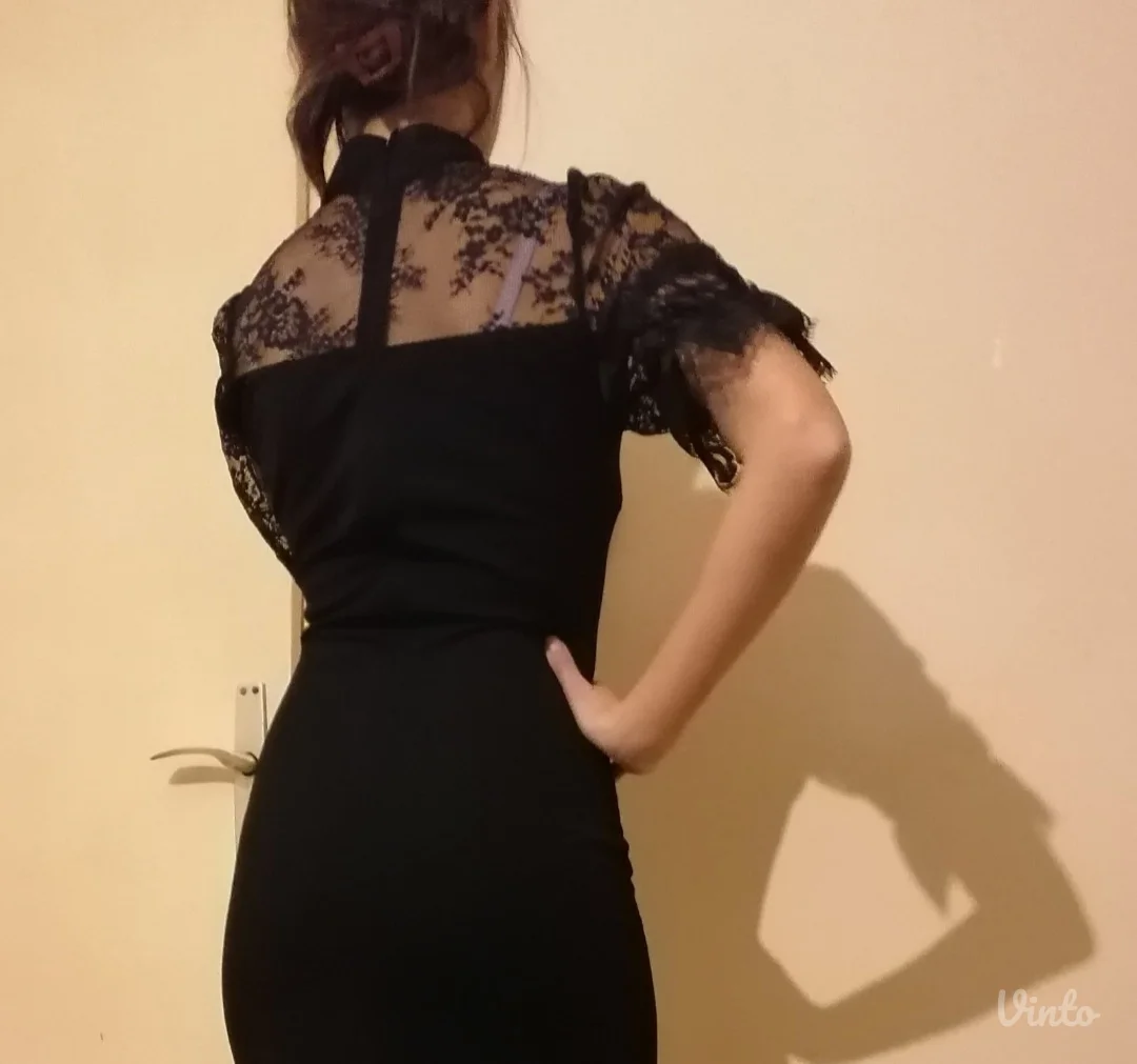 Crna midi haljina sa cipkom