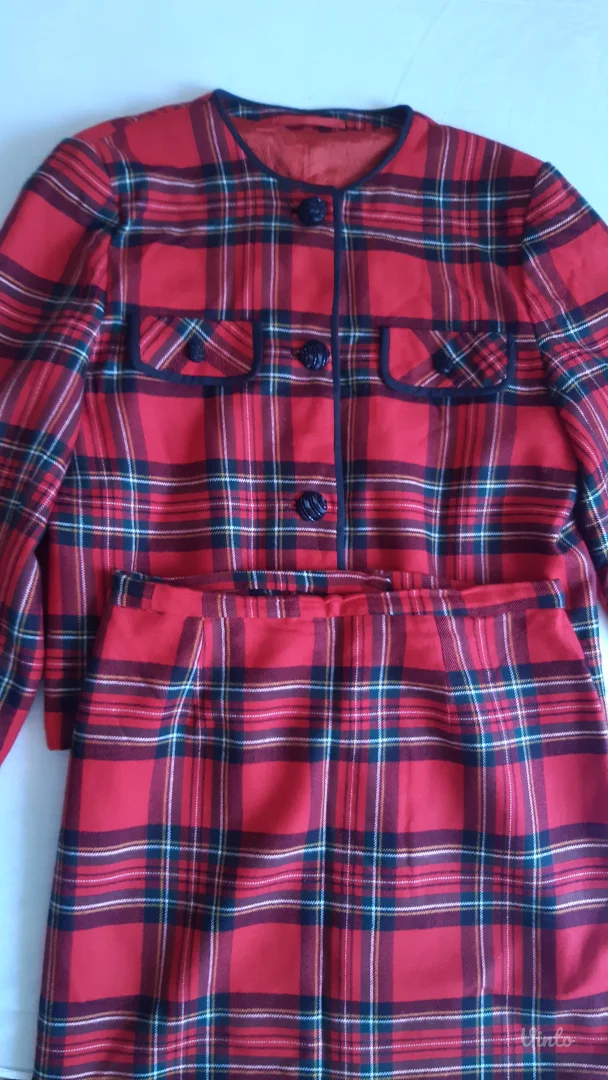 Unikatni vintage siveni karirani komplet