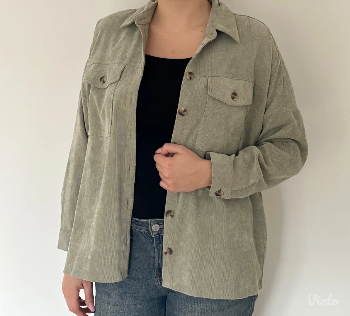 Stradivarius somotna zelena košulja/jaknica