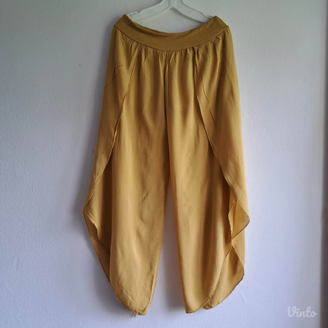 Harem pantalone žuto-oker, viskoza, Gianni Moda Italy, L — odlično stanje