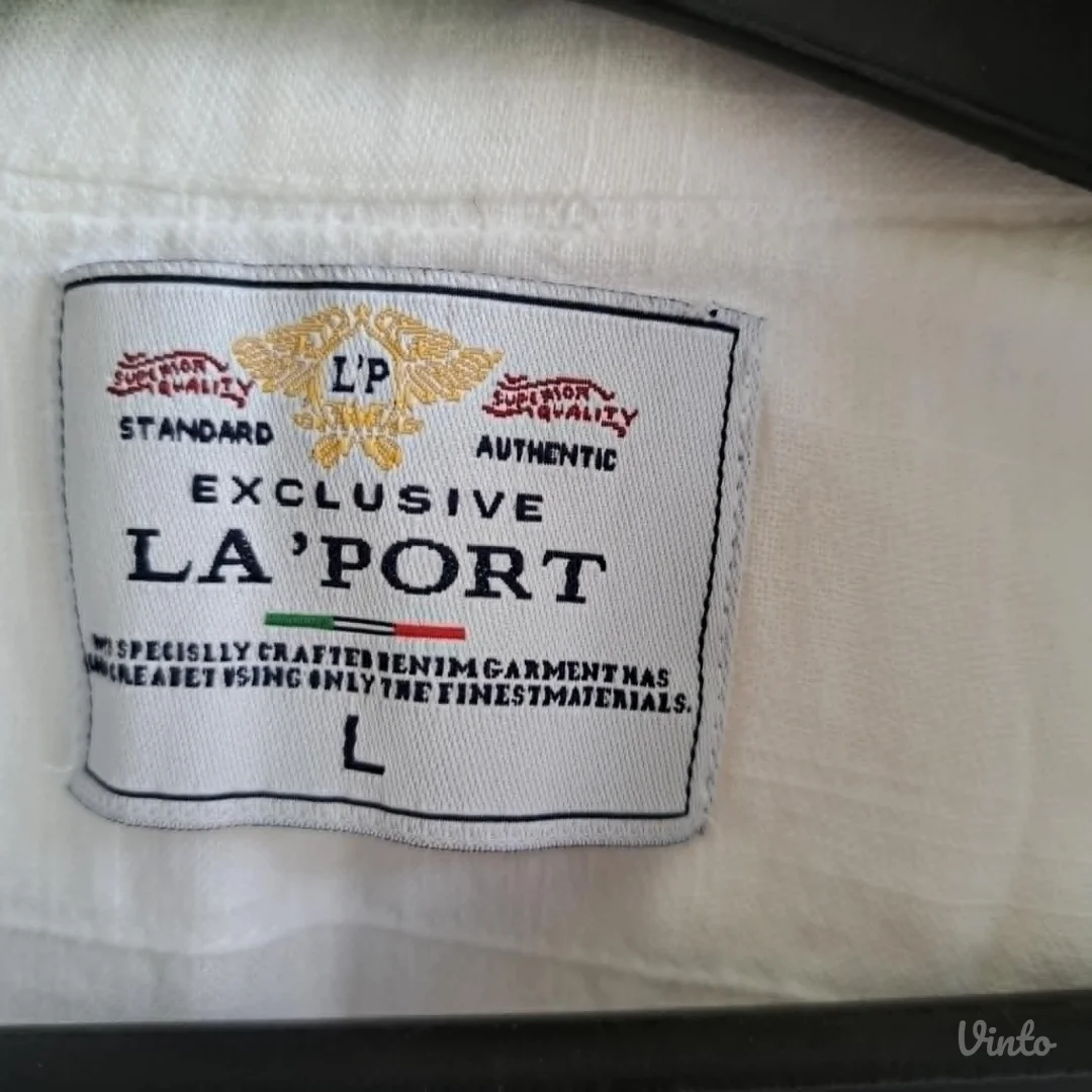 Košulja La'Port bela, prirodni materijal, vel. L Unisex, kao nova