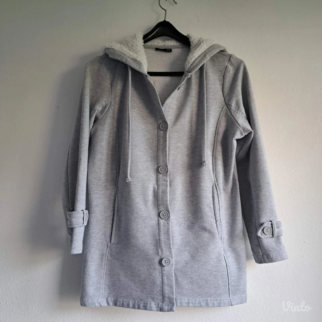 Siva hoodie jakna sa teddy kapuljačom, Janina, L/42 vrlo dobro stanje