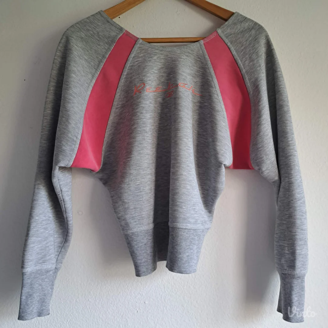 Reebok crop duks, sivi sa roze detaljima, M — odlično stanje