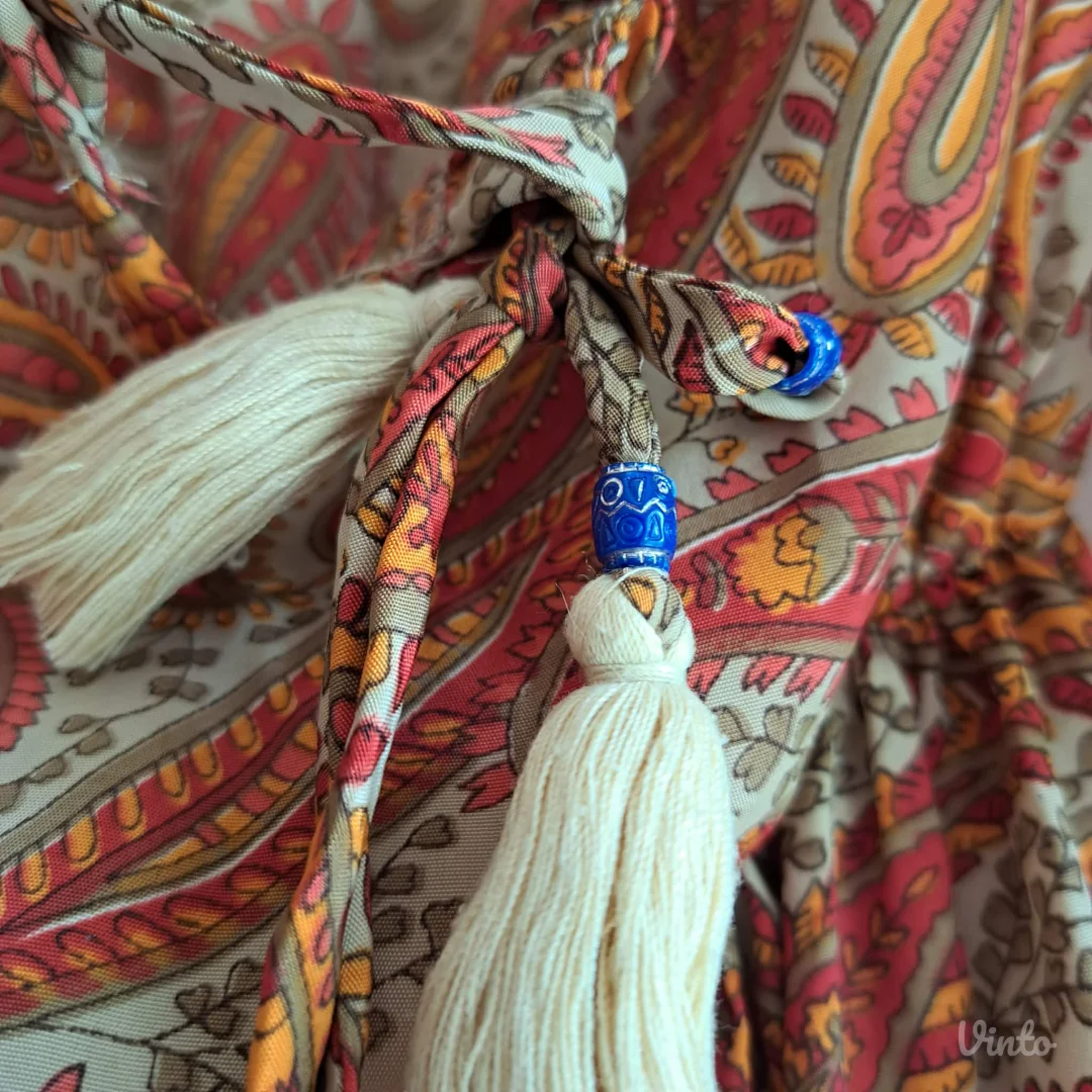 Boho maxi haljina paisley print, svila+viskoza, M/L — odlično stanje