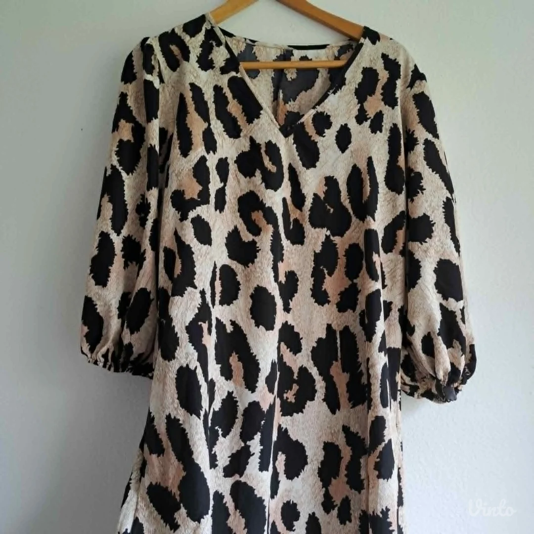 Haljina animal print braon-crna, vel. L — odlično stanje