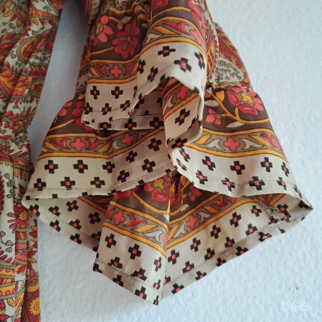 Boho maxi haljina paisley print, svila+viskoza, M/L — odlično stanje