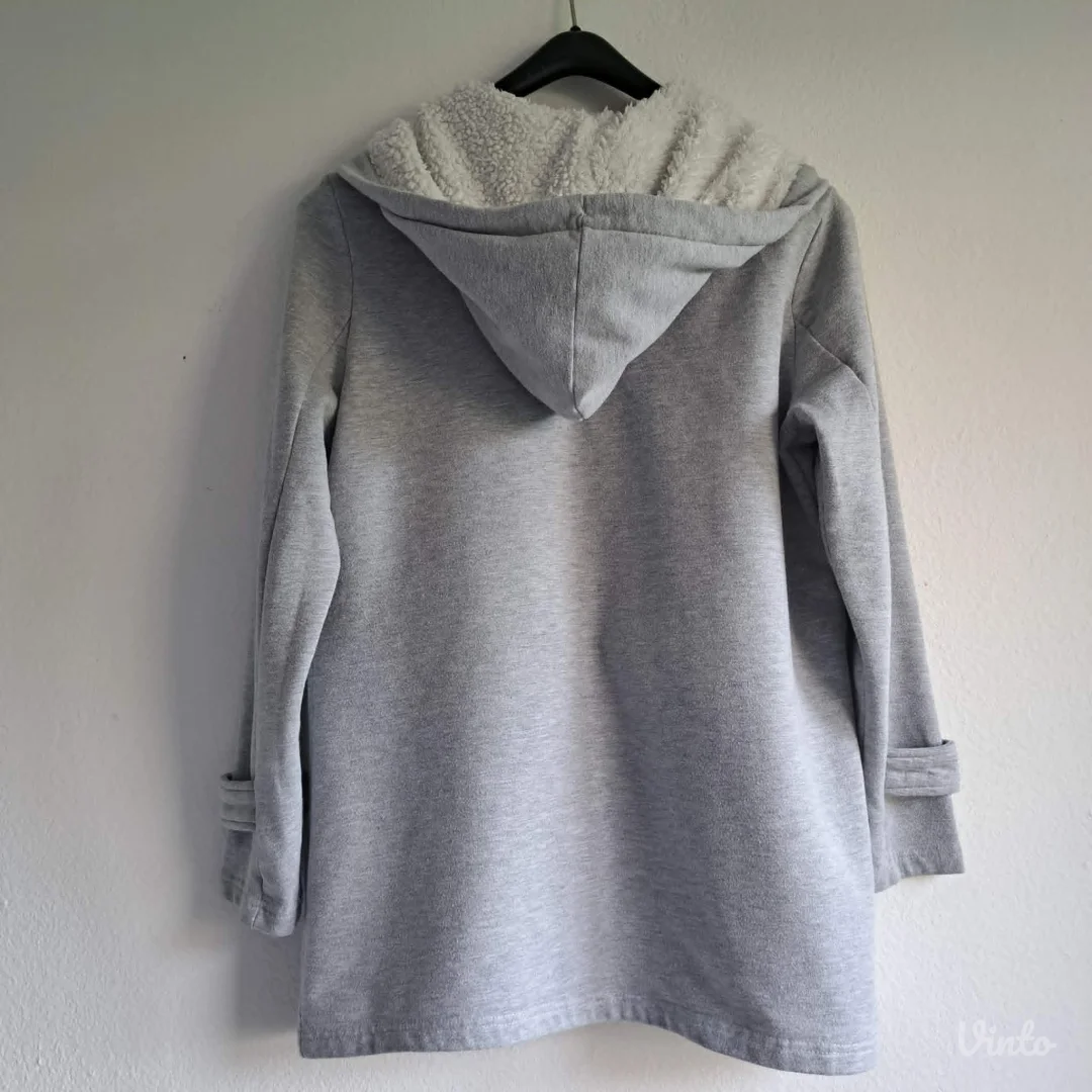 Siva hoodie jakna sa teddy kapuljačom, Janina, L/42 vrlo dobro stanje