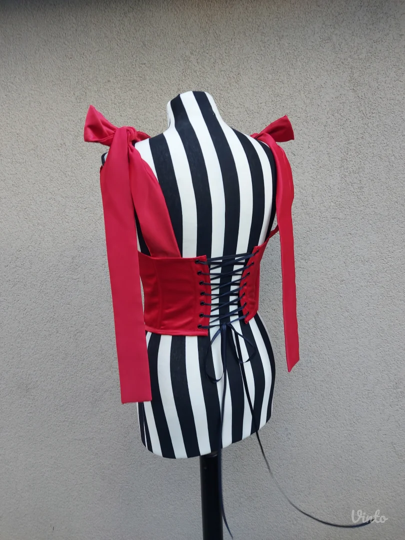 Crveno crni korset sa mašna bretelama