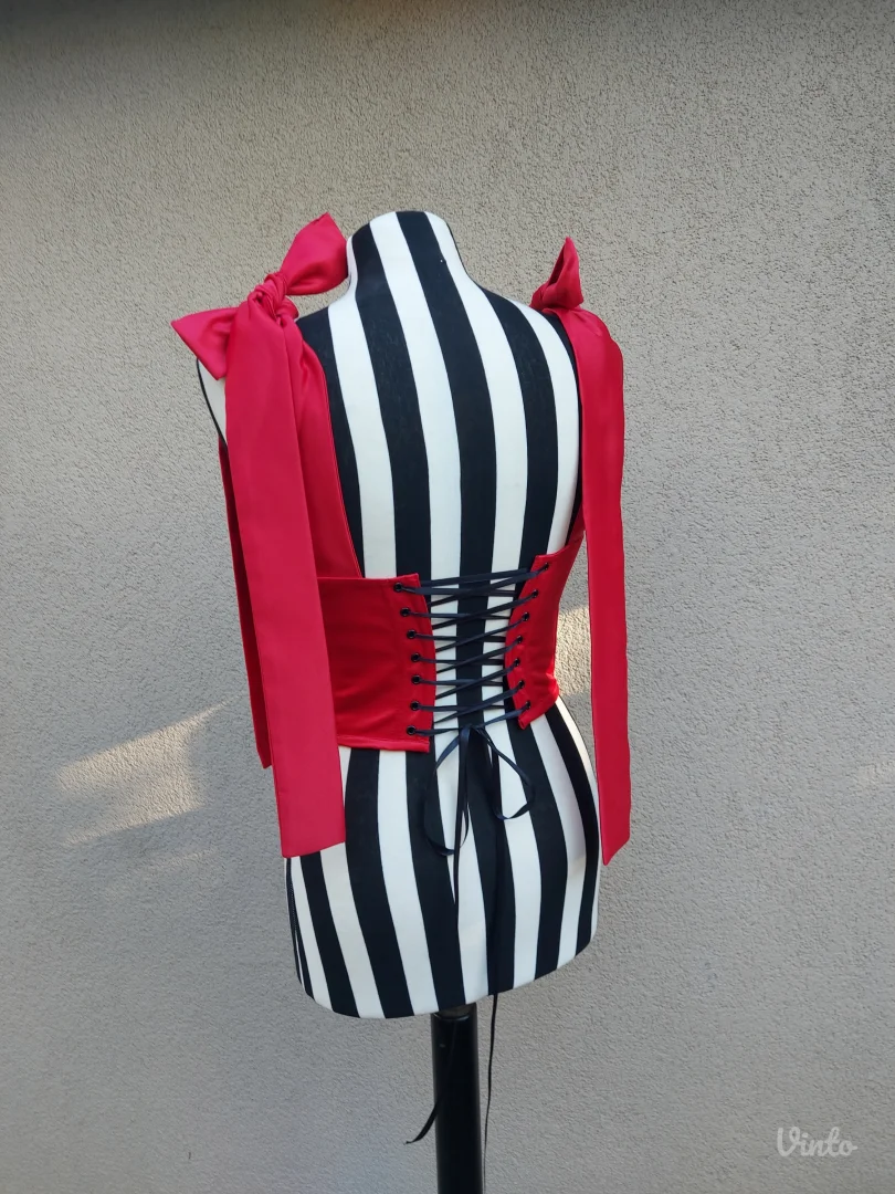 Crveno crni korset sa mašna bretelama