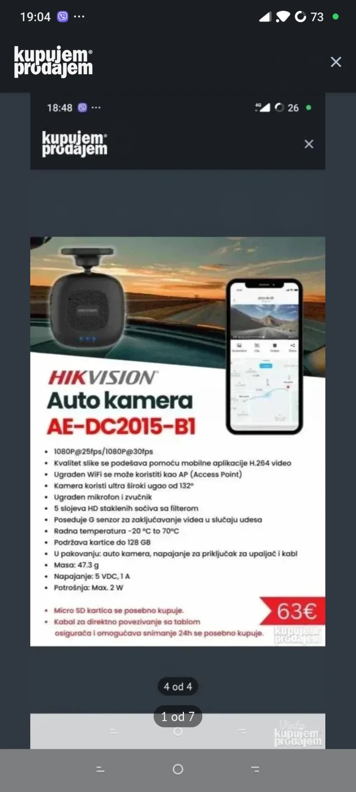 Hikvision B1 dashcam auto kamera novo