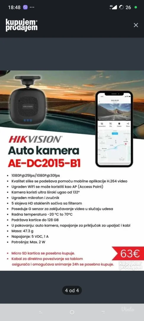 Hikvision B1 dashcam auto kamera novo