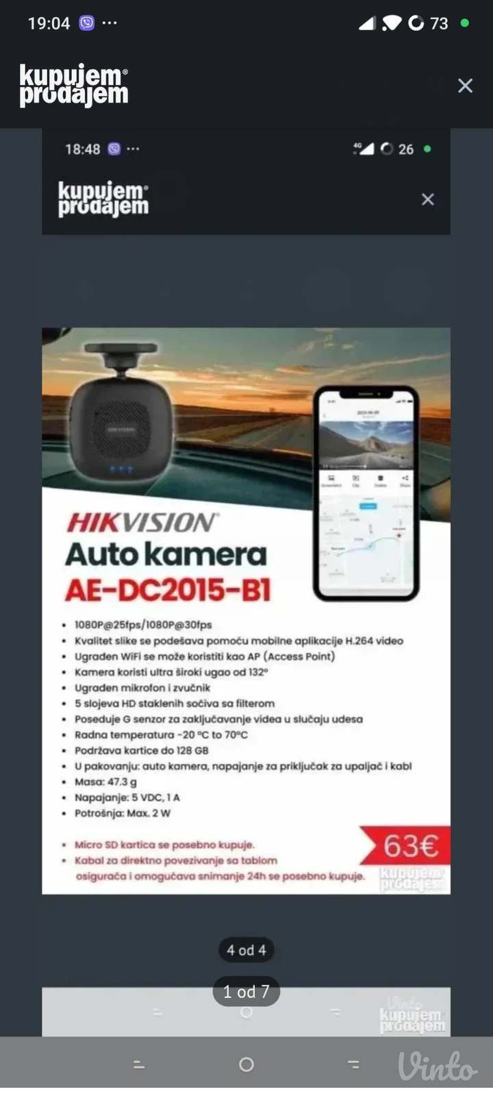 Hikvision B1 dashcam auto kamera novo