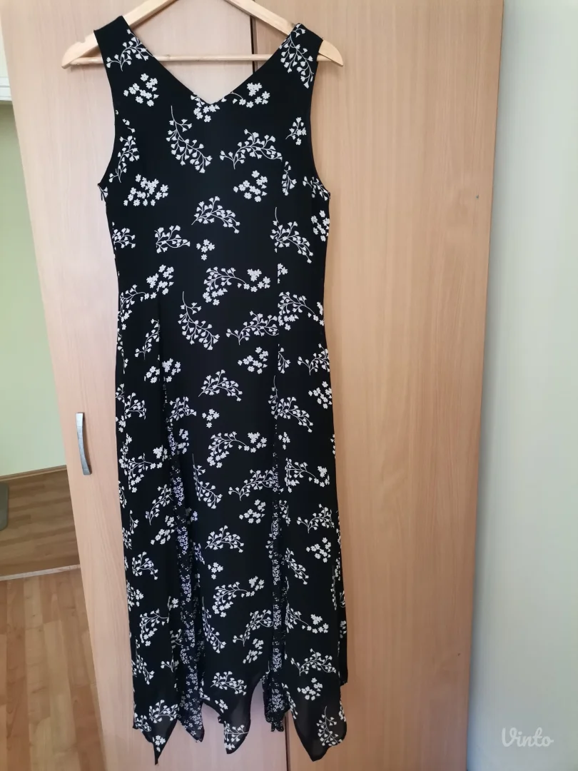 Crna duga asimetrična haljina sa cvetićima