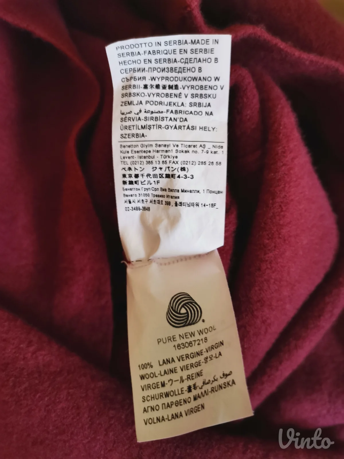 Benetton bordo džemper vel. XXS-XS od 100% vune