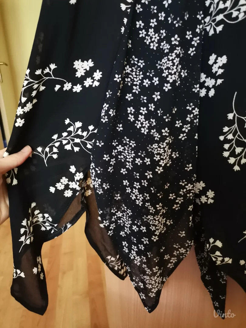 Crna duga asimetrična haljina sa cvetićima