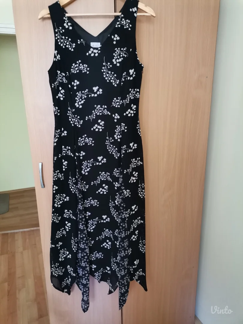 Crna duga asimetrična haljina sa cvetićima