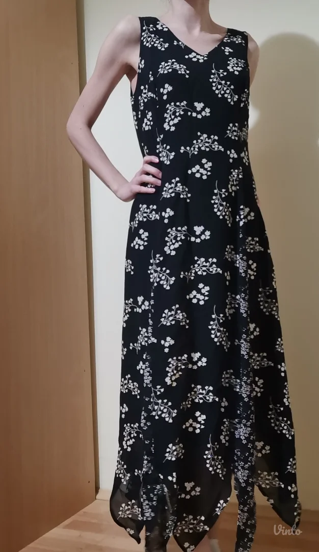 Crna duga asimetrična haljina sa cvetićima