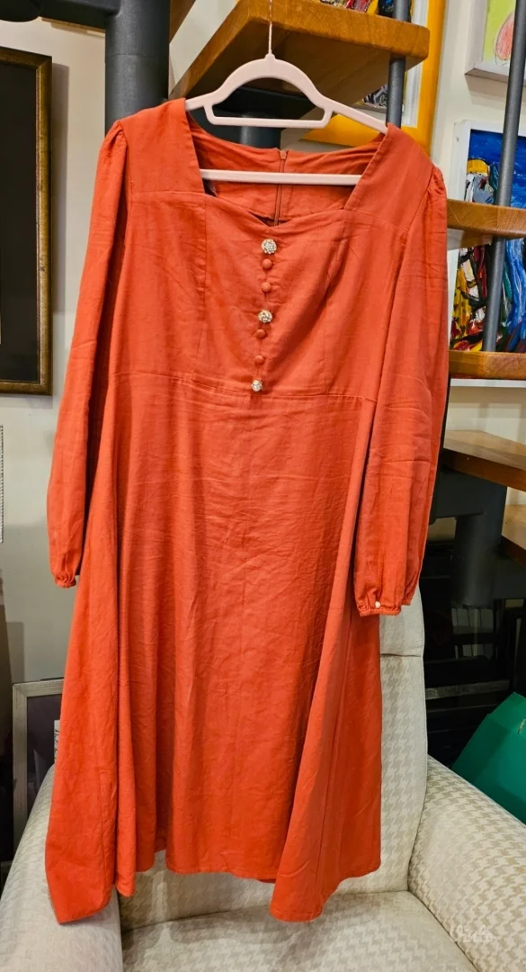 Rusty heart neckline lanena maxi haljina