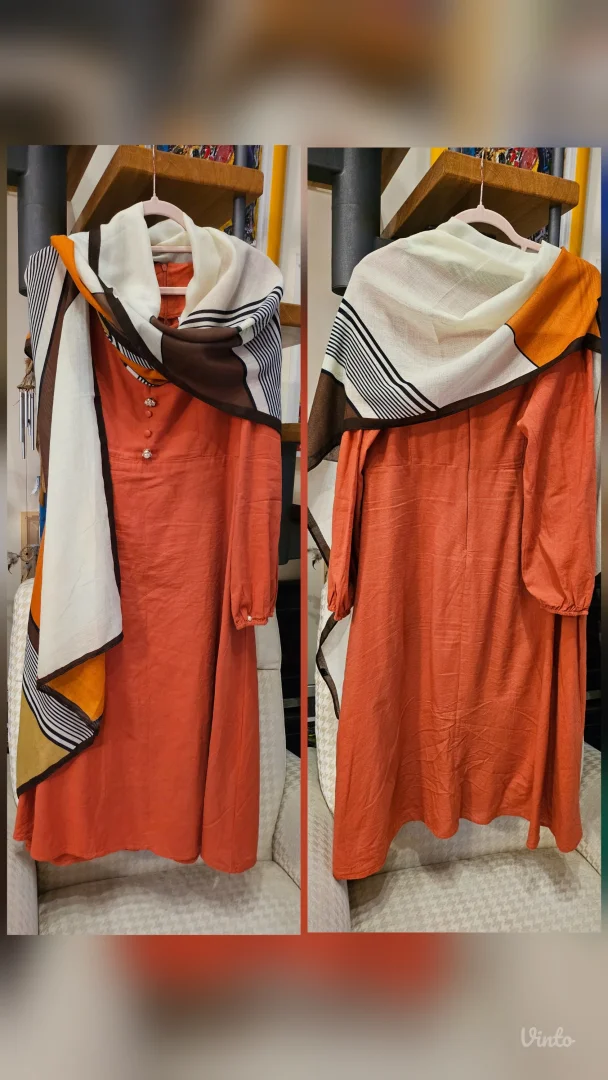 Rusty heart neckline lanena maxi haljina