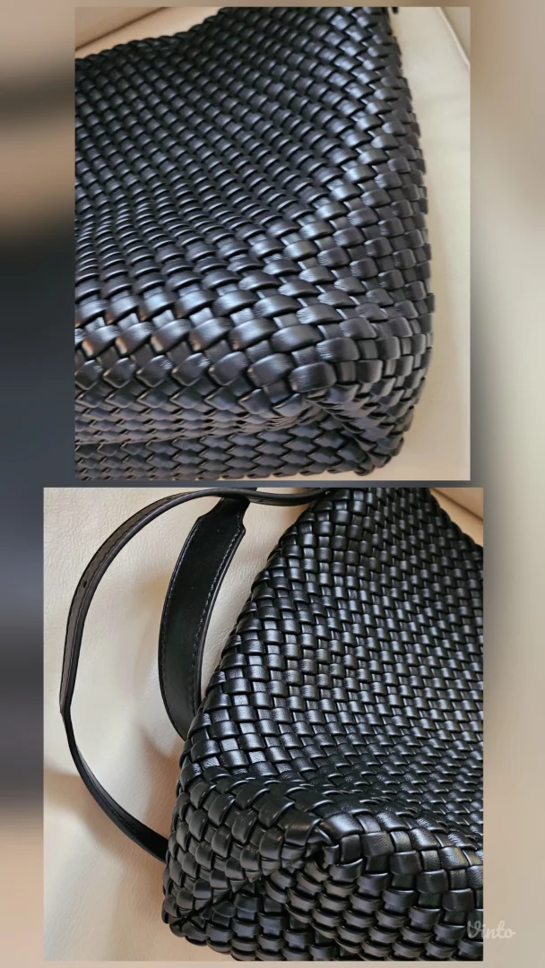 Kožna pletena bucket bag sa neseserom, hobo