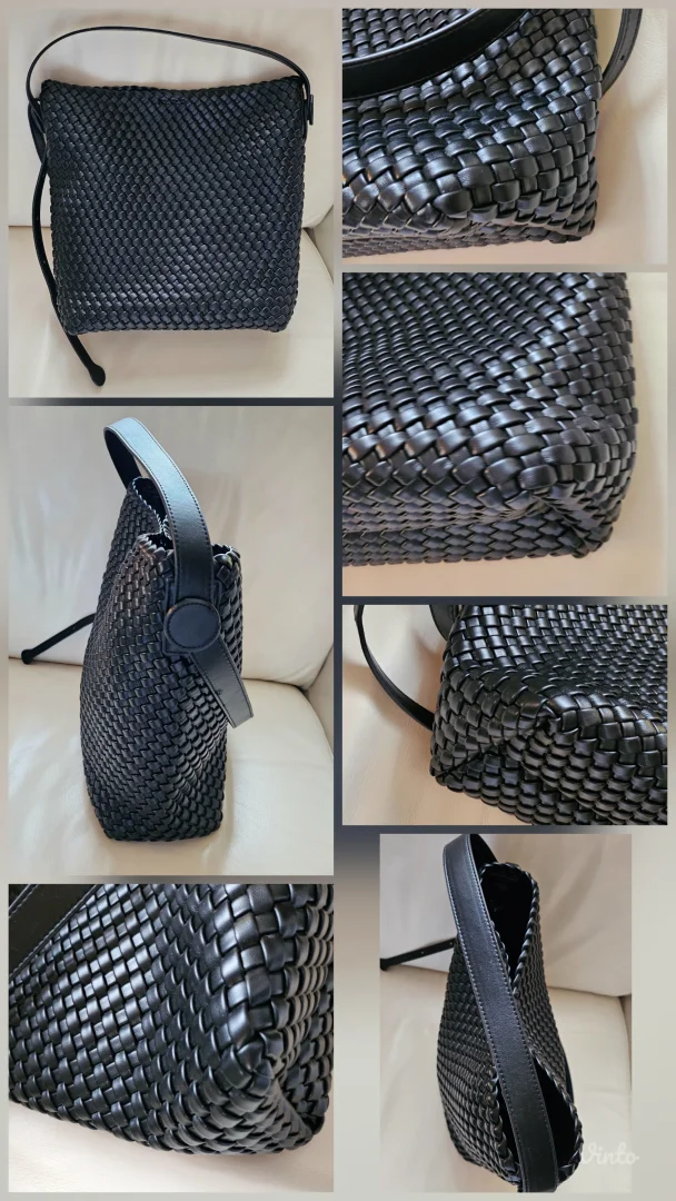 Kožna pletena bucket bag sa neseserom, hobo
