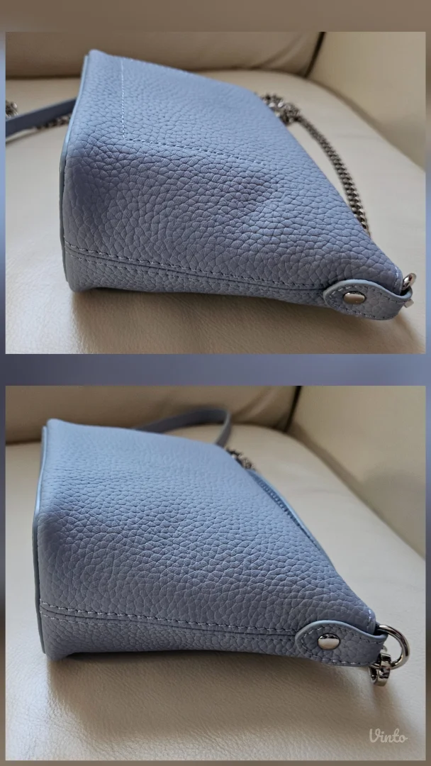 Kožna crossbody bucket baby blue torba