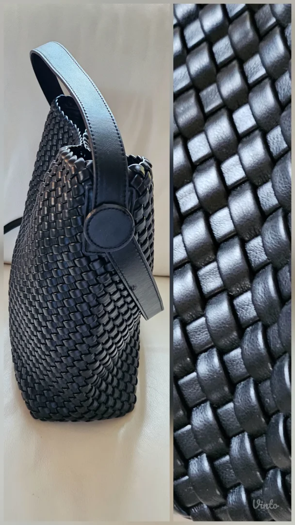 Kožna pletena bucket bag sa neseserom, hobo