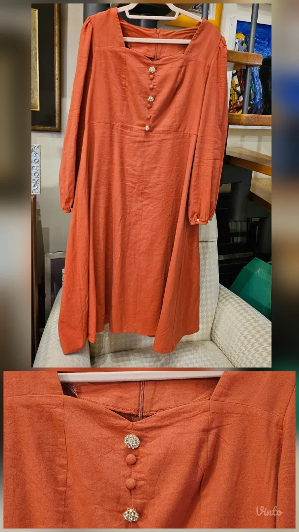 Rusty heart neckline lanena maxi haljina