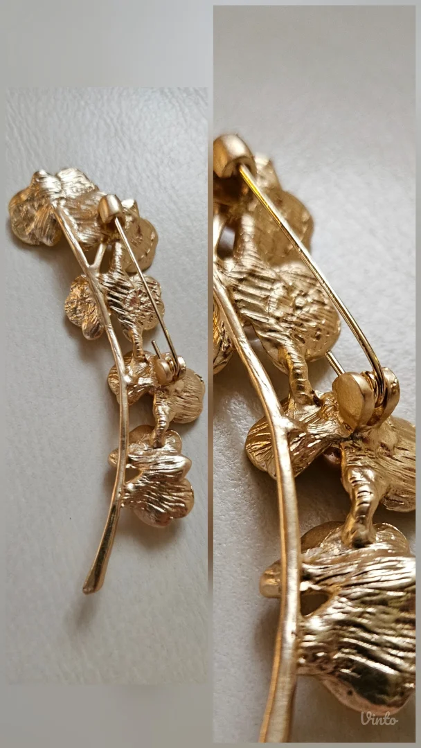 Floral golden pin broš sa perlama