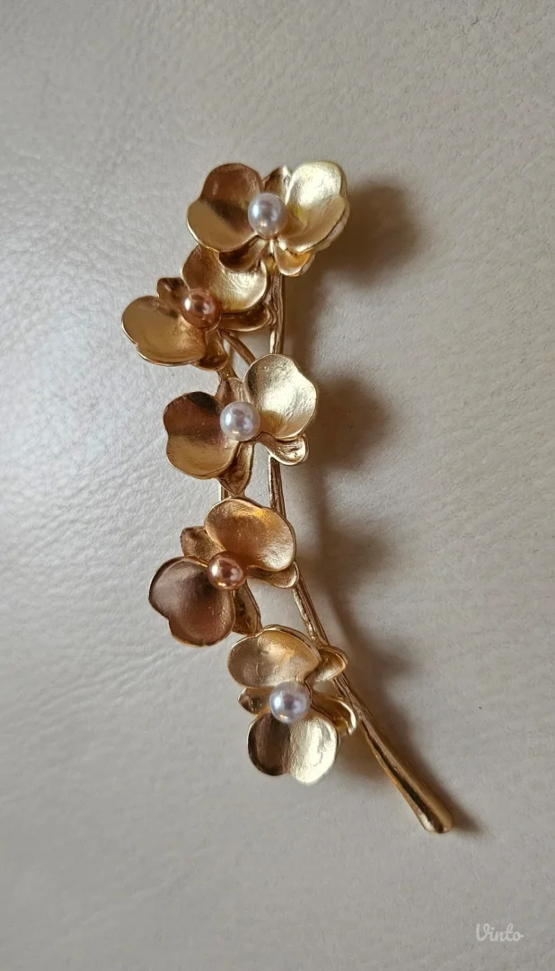 Floral golden pin broš sa perlama