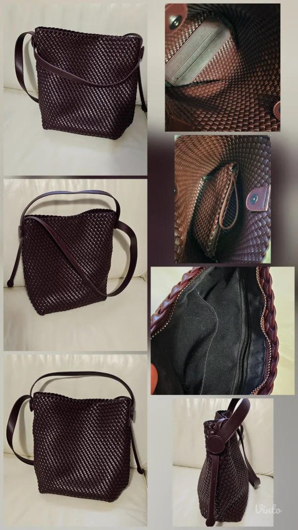 Kožna pletena bucket bag sa neseserom, hobo