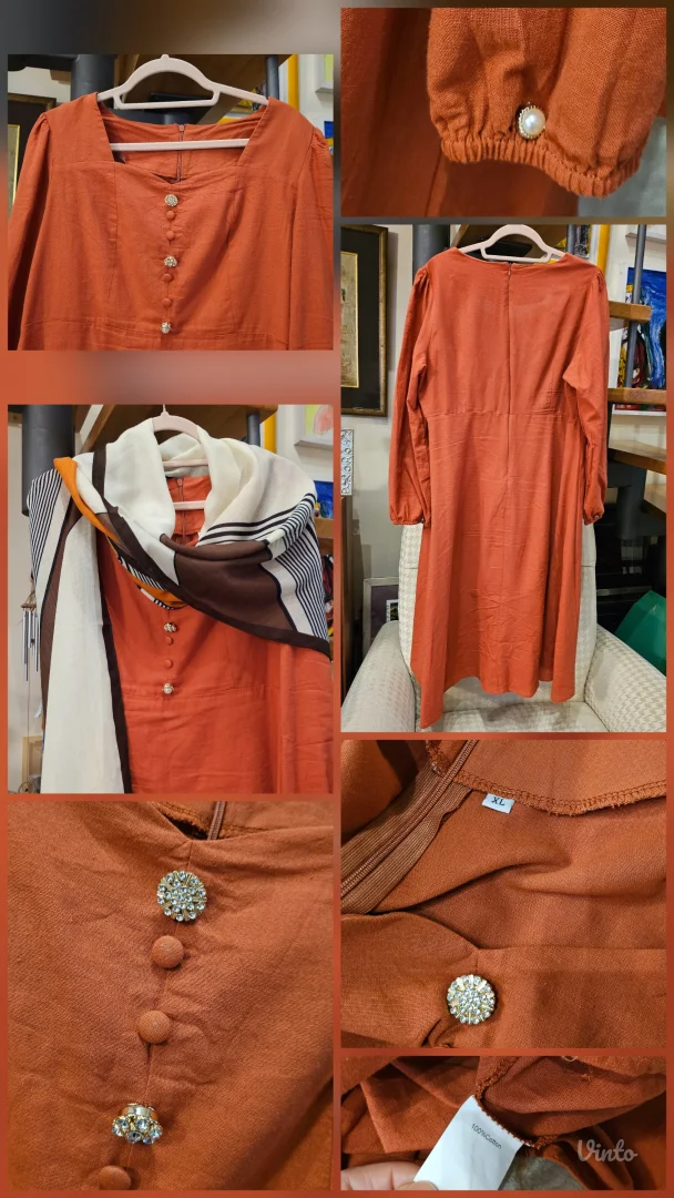 Rusty heart neckline lanena maxi haljina