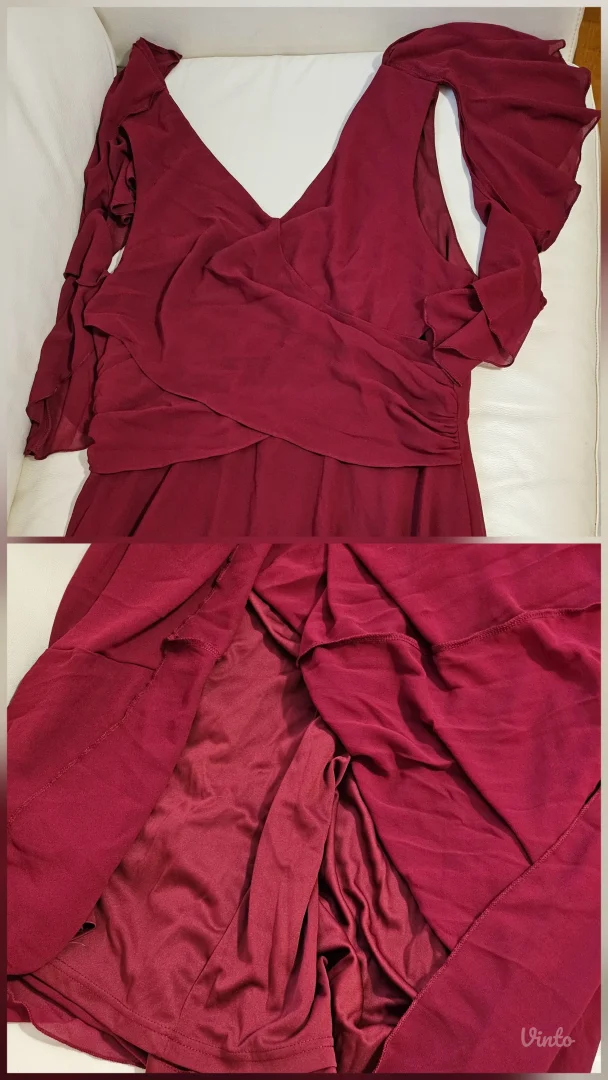 Atraktivna svečana duga burgundy haljina A forme, novo