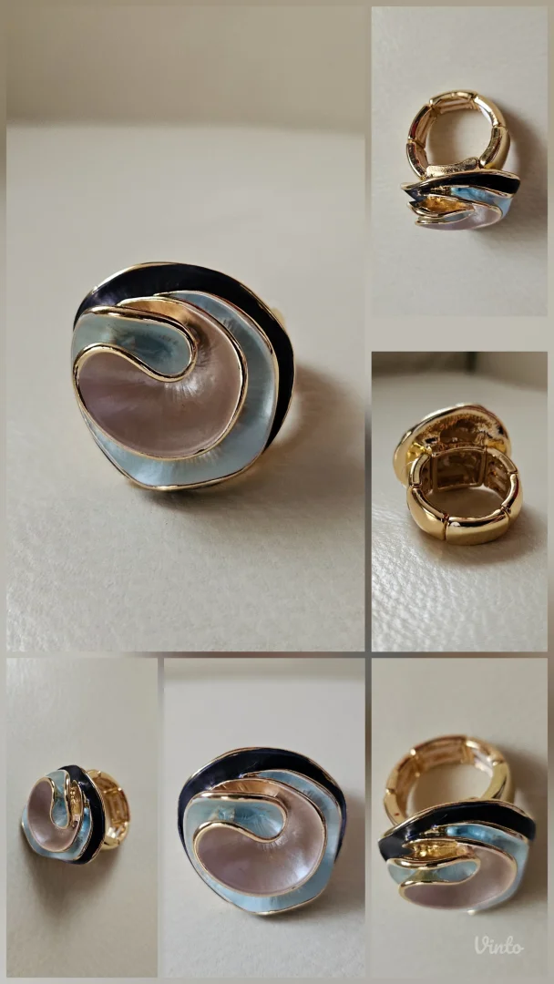 Statement emajl chunky flower prsten, novo