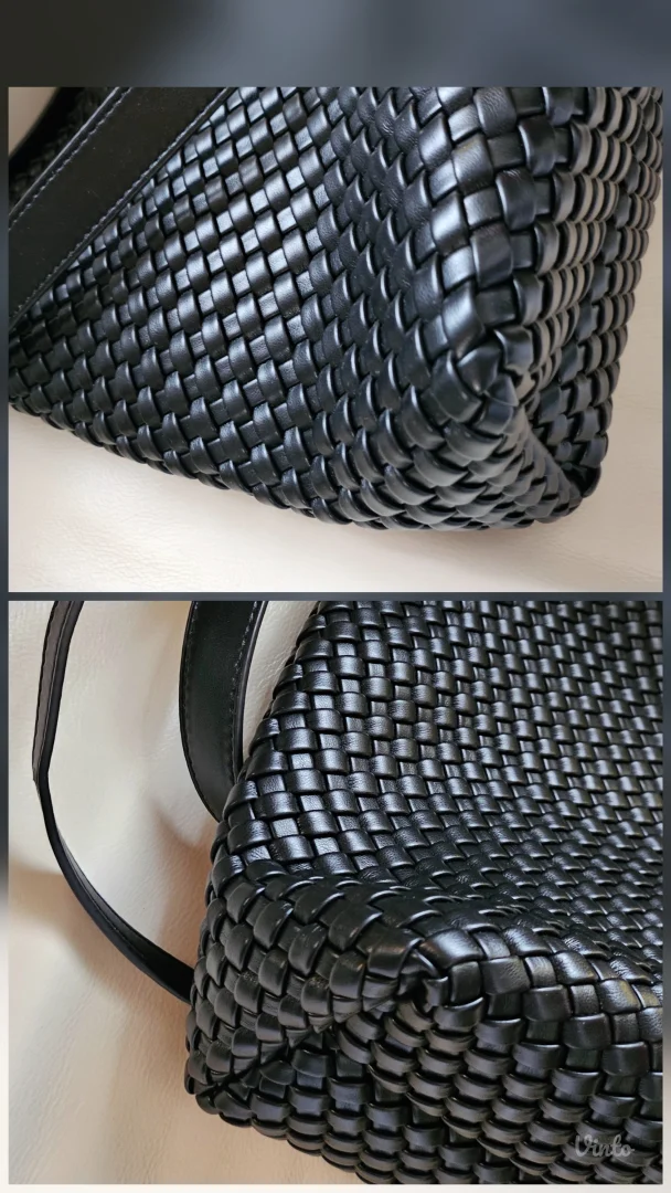 Kožna pletena bucket bag sa neseserom, hobo