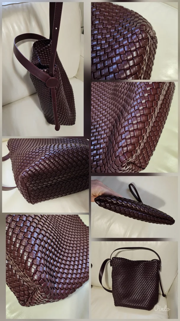 Kožna pletena bucket bag sa neseserom, hobo