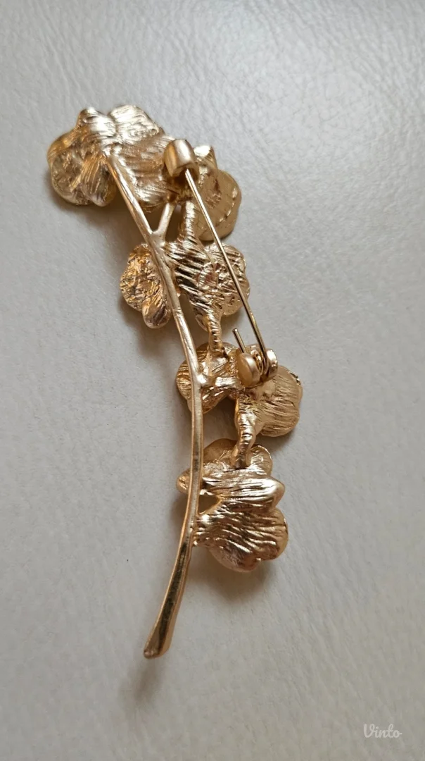 Floral golden pin broš sa perlama