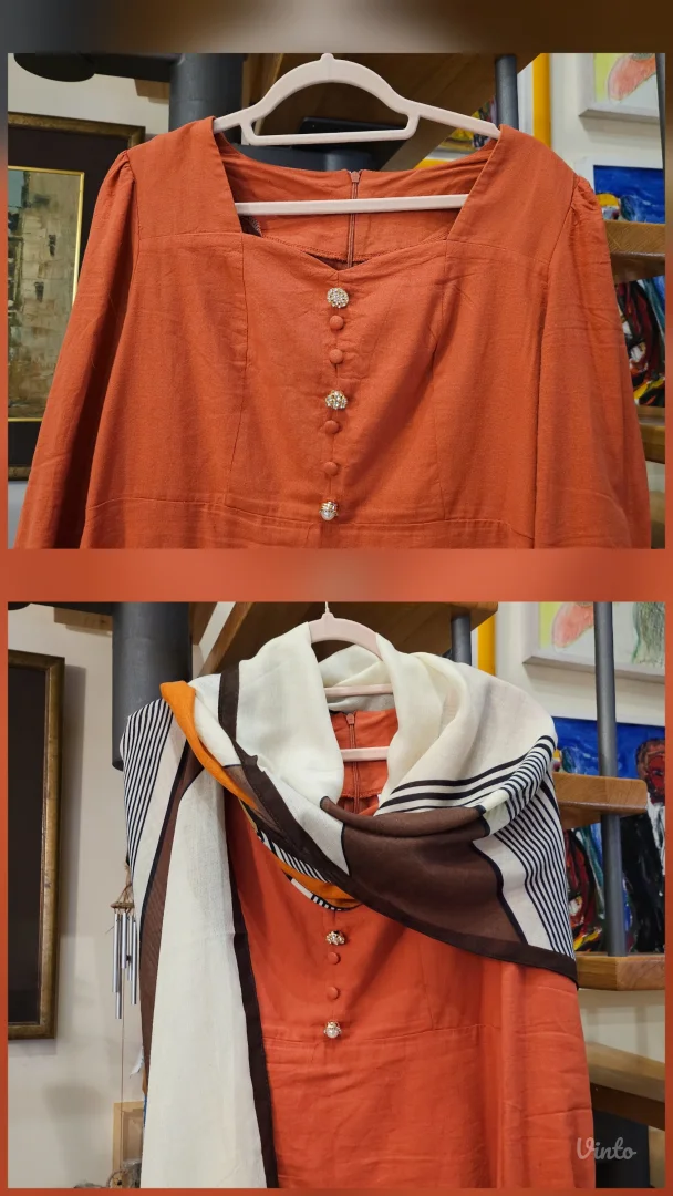 Rusty heart neckline lanena maxi haljina