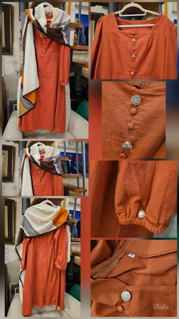 Rusty heart neckline lanena maxi haljina