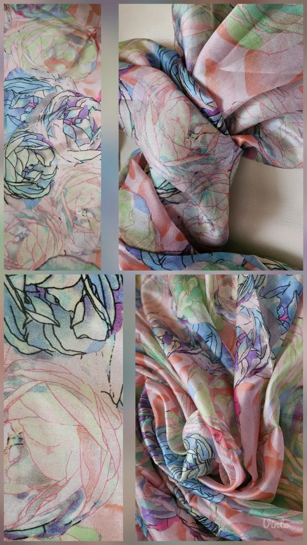 Abstrakt flower print svilena ešarpa, novo