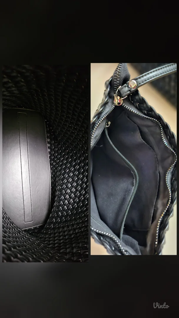 Kožna pletena bucket bag sa neseserom, hobo