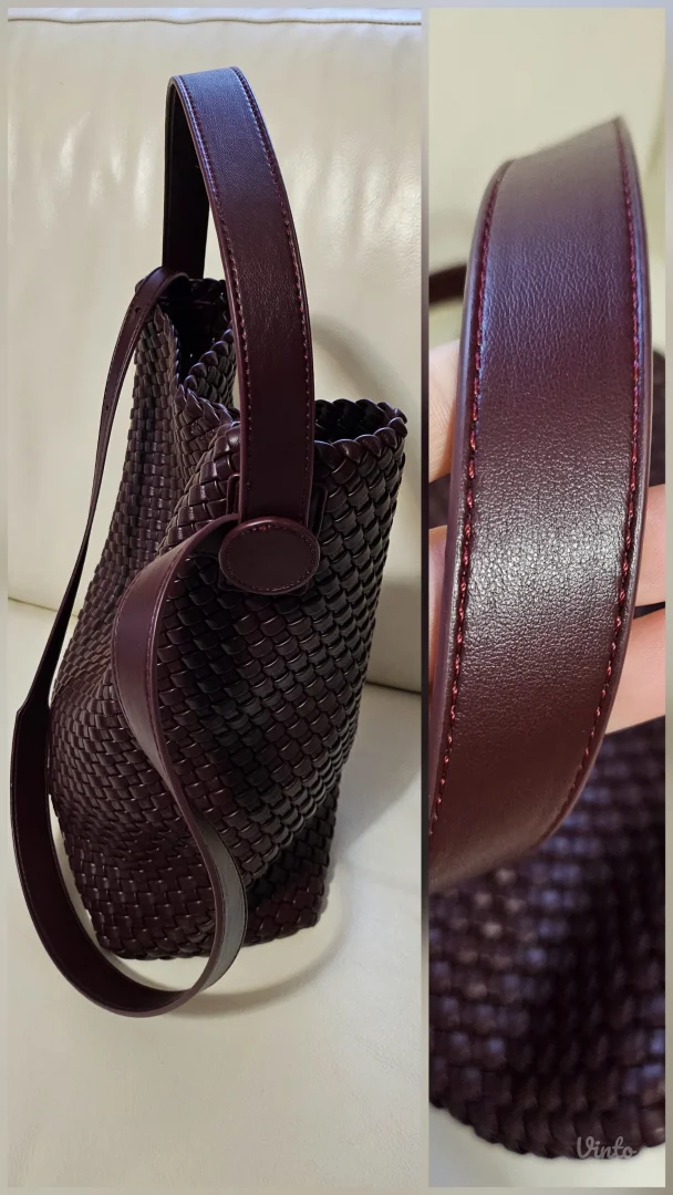 Kožna pletena bucket bag sa neseserom, hobo