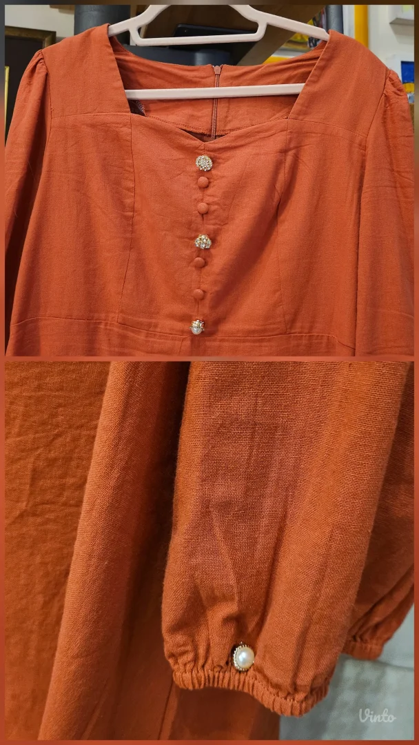 Rusty heart neckline lanena maxi haljina