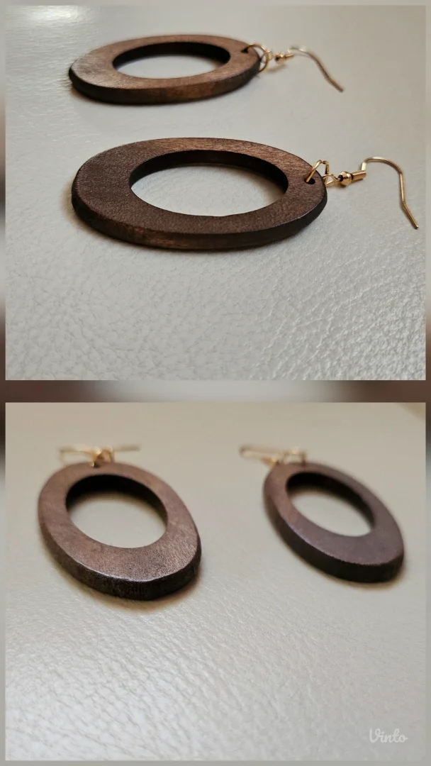 Drvene swinging hoop drop minđuše, rucni rad