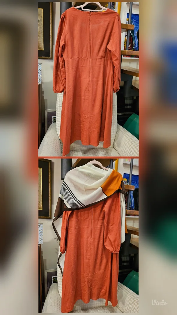 Rusty heart neckline lanena maxi haljina