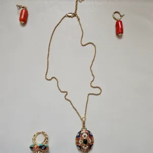 Cloisonné Enamel & koral set nakita