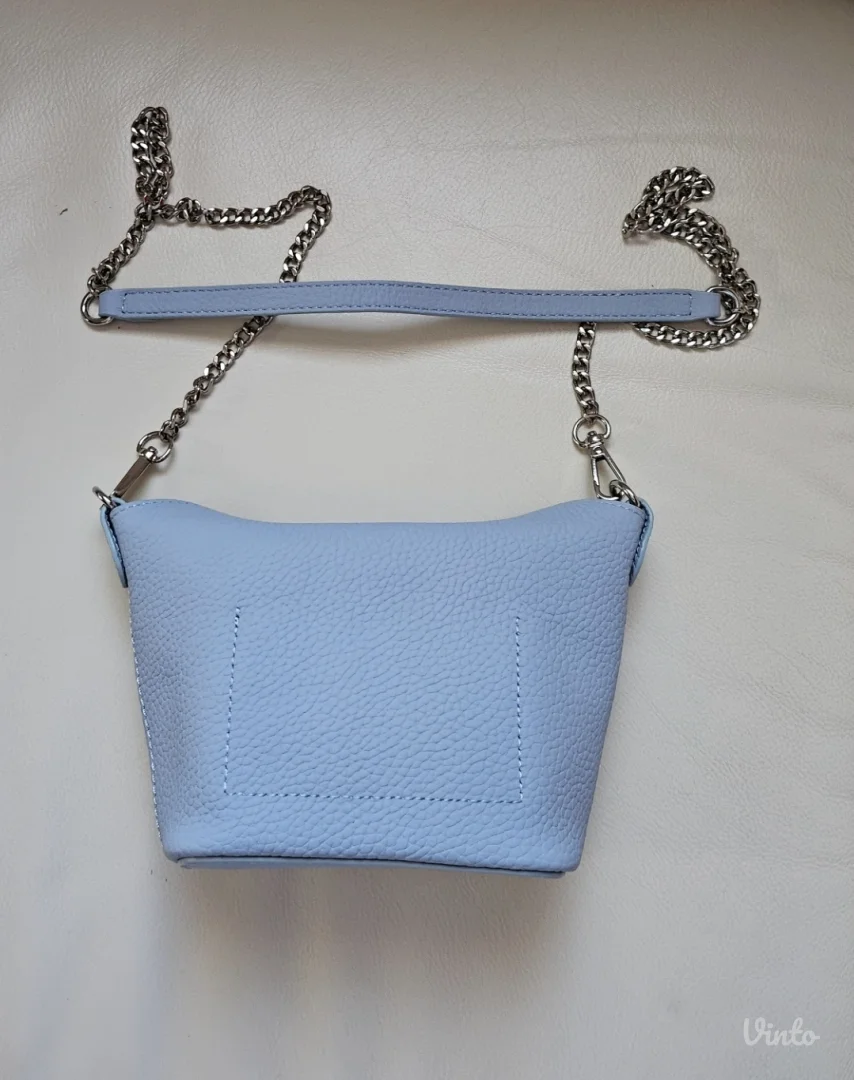 Kožna crossbody bucket baby blue torba
