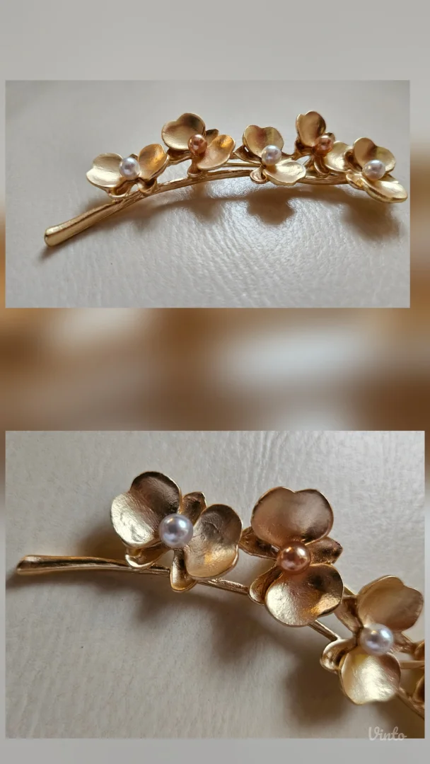 Floral golden pin broš sa perlama