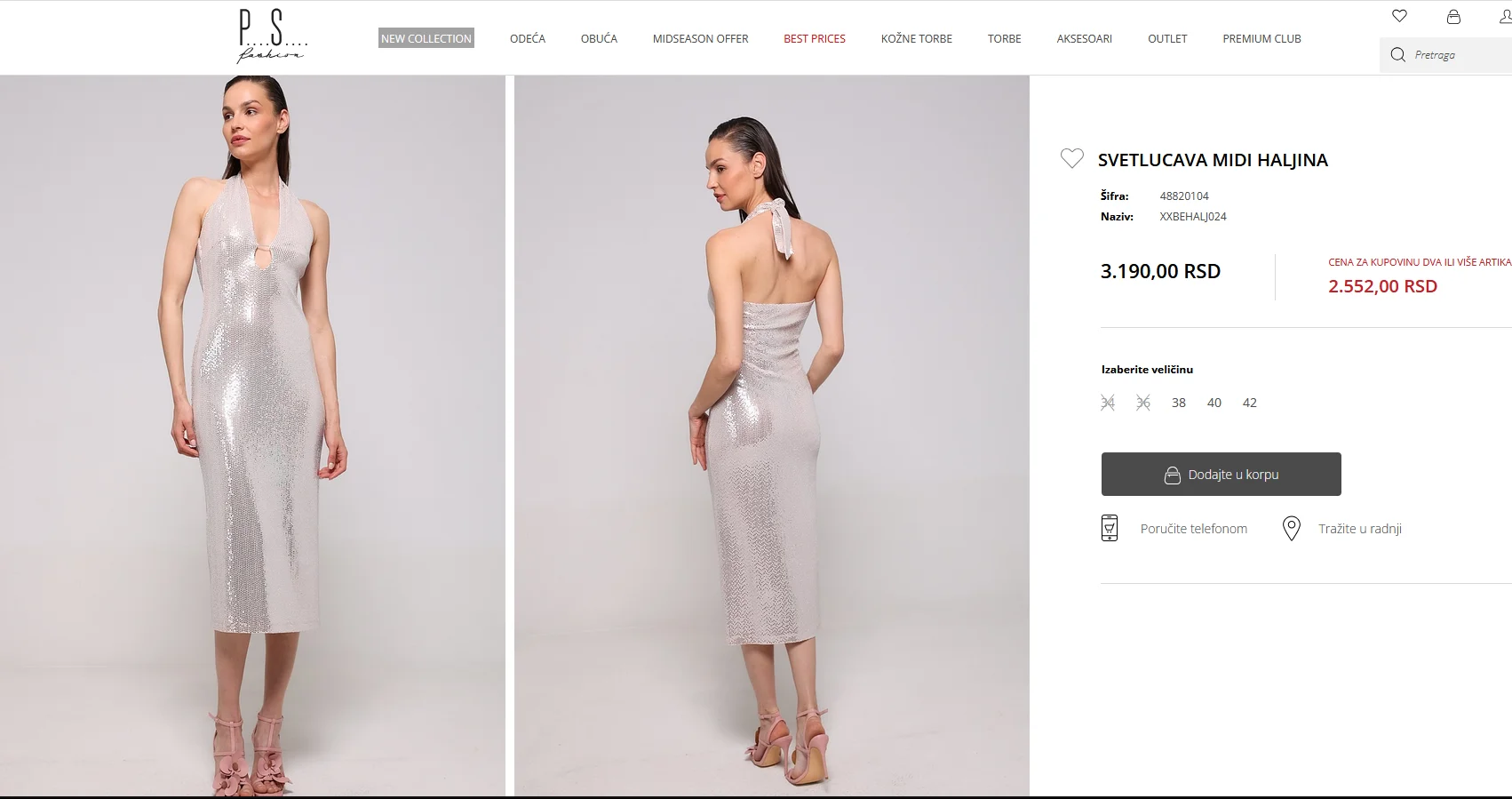 PS Fashion svetlucava midi haljina